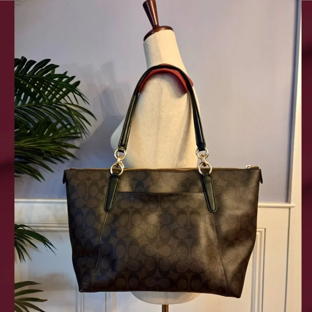 Coach Ava Signature Leather Zip Top Tote Bag - Picture 2 of 11